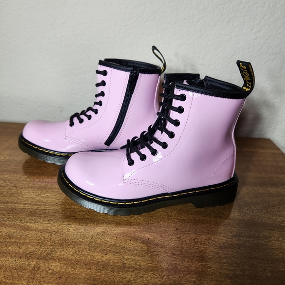 Dr Martens 1460 J Pink Patent Leather LaceUp And Side Zip Combat Boots US Kids 2 - Picture 6 of 11